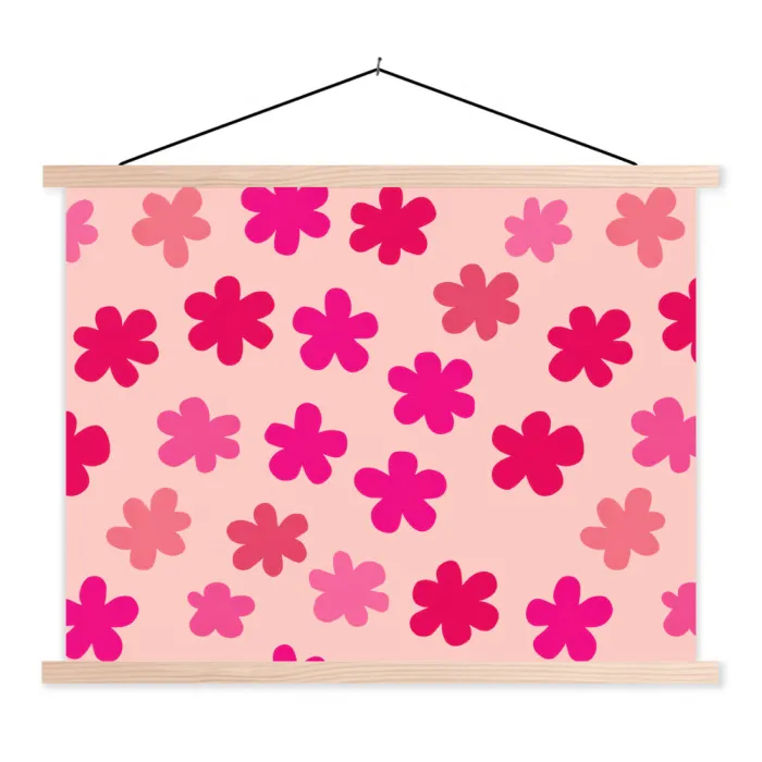 Bloemen - Patroon - Roze textielposter latten blank klein -3d