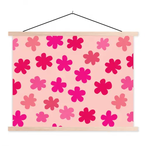 Bloemen - Patroon - Roze textielposter latten blank klein -3d
