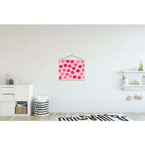 Bloemen - Patroon - Roze textielposter latten blank klein -kinderkamer