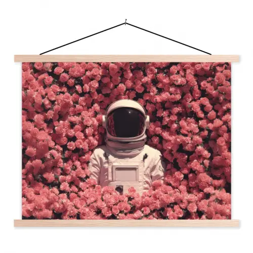 Bloemen - Roze - Astronaut textielposter latten blank klein -3d