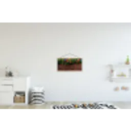 Bloemen - Muur - Groen - Oranje textielposter latten blank klein -kinderkamer