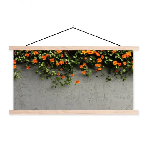 Bloemen - Muur - Oranje textielposter latten blank klein -3d