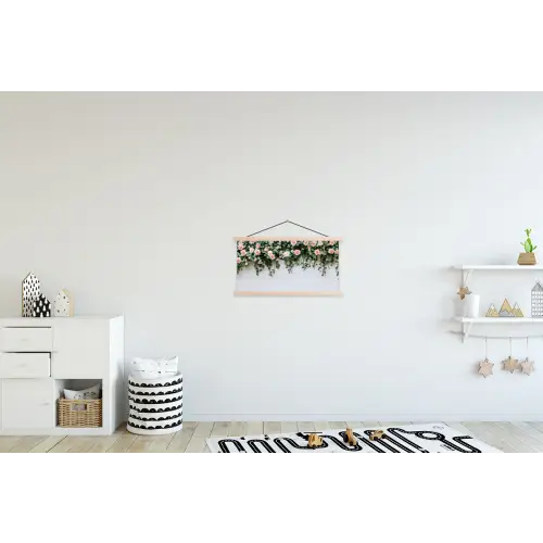 Bloemen - Muur - Rozen - Groen textielposter latten blank klein -kinderkamer