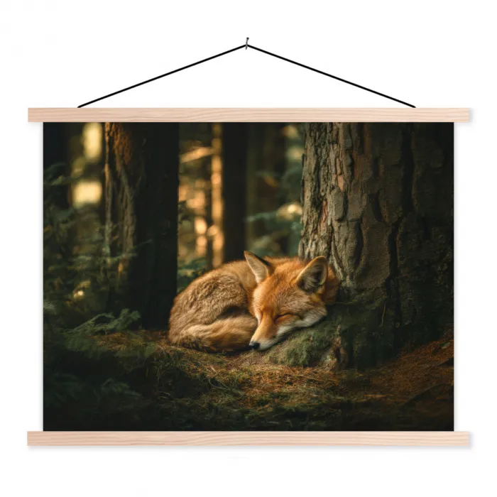 Vos - Bos - Slapen textielposter latten blank klein -3d