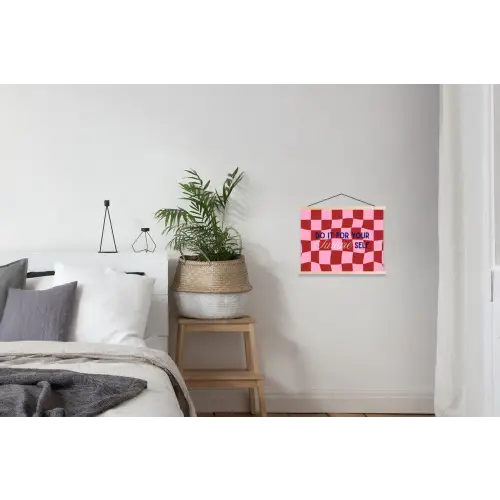 Furture - Geblokt - Rood textielposter latten blank klein -woonkamer