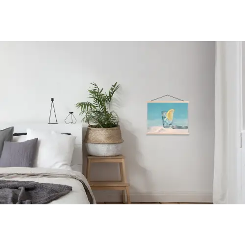 Glas - ijsblokjes - Citroen textielposter latten blank klein -woonkamer