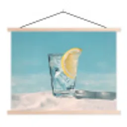 Glas - ijsblokjes - Citroen textielposter latten blank klein -3d