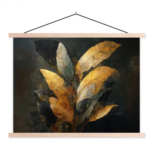 Gouden Bladcompositie – Botanische Luxe textielposter latten blank klein -3d