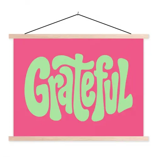 Grateful - Groen - Grafisch - Vloeiend textielposter latten blank klein -3d