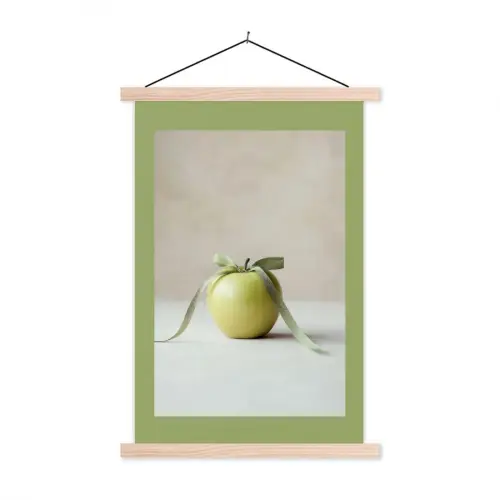 Groen - Appel - Strikje textielposter latten blank klein -3d