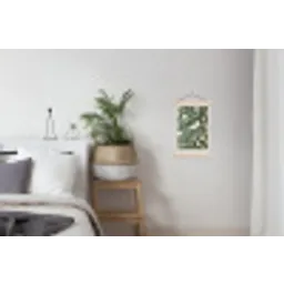 Groen - Vogel  - Bloemen textielposter latten blank klein -woonkamer