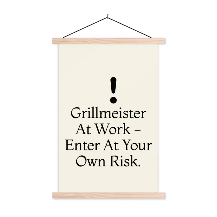 Grill - Uitroepteken - Zwart - Tekst textielposter latten blank klein -3d