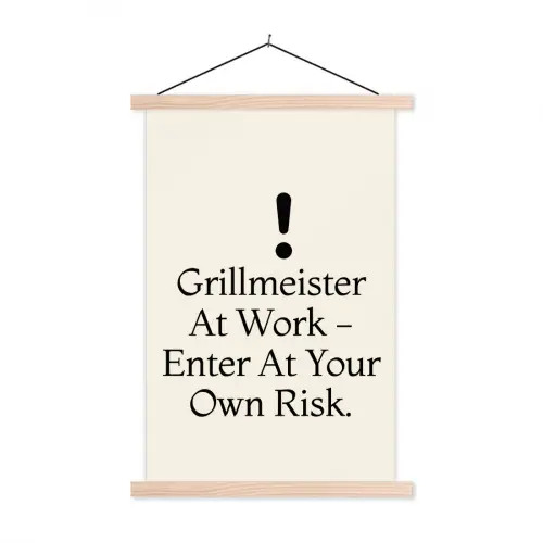 Grill - Uitroepteken - Zwart - Tekst textielposter latten blank klein -3d