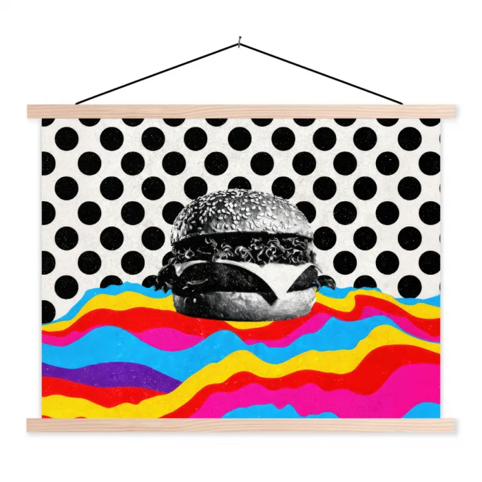 Hamburger - Stippen - Golven - Kleuren textielposter latten blank klein -3d