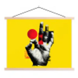 Hand - Rode cirkel - Geel textielposter latten blank klein -3d