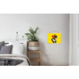 Hand - Rode cirkel - Geel textielposter latten blank klein -woonkamer