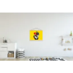 Hand - Rode cirkel - Geel textielposter latten blank klein -kinderkamer