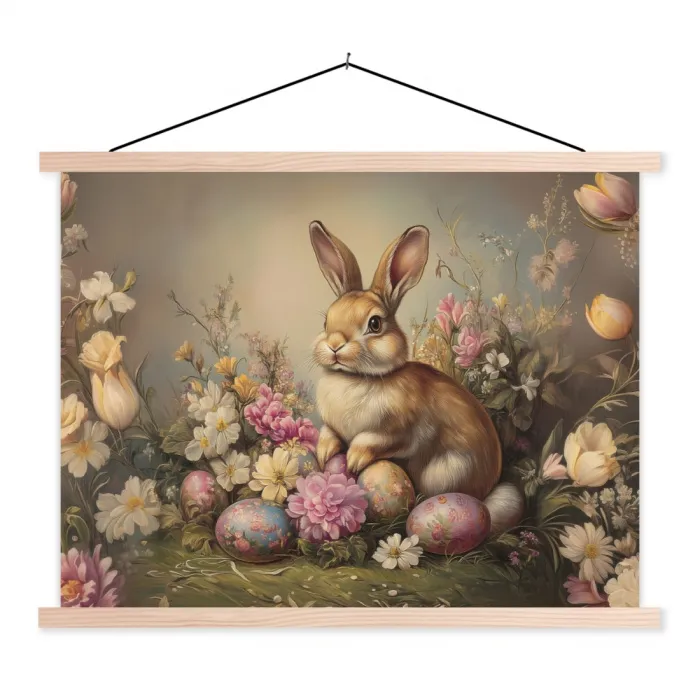 Haas - Stilleven - Bloemen textielposter latten blank klein -3d