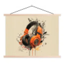Koptelefoon - Oranje - Explosief textielposter latten blank klein -3d