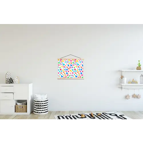 Hartjes - Kleurrijk - Patroon - Levendig textielposter latten blank klein -kinderkamer