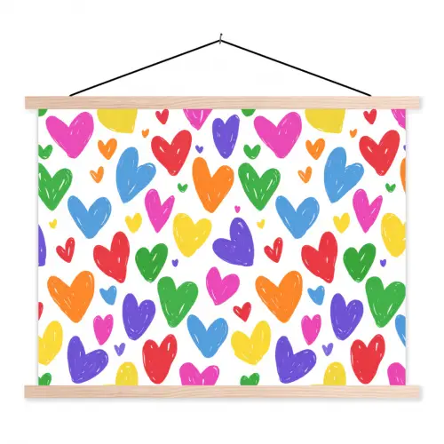 Hartjes - Patroon - Kleurrijk textielposter latten blank klein -3d