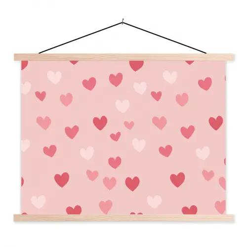 Hartjes - Patroon - Roze textielposter latten blank klein -3d