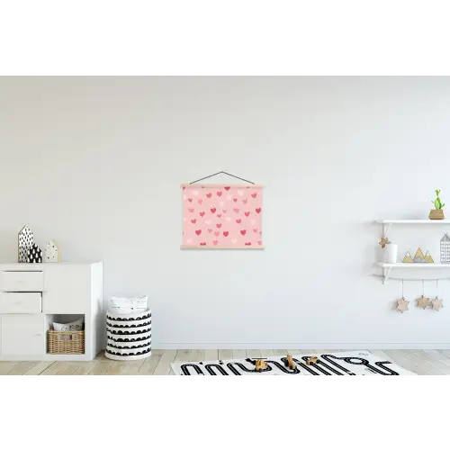 Hartjes - Patroon - Roze textielposter latten blank klein -kinderkamer