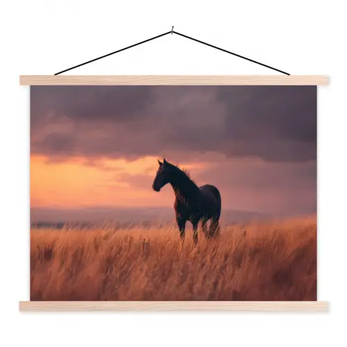 Paard - Wolken - Open veld textielposter latten blank klein -3d
