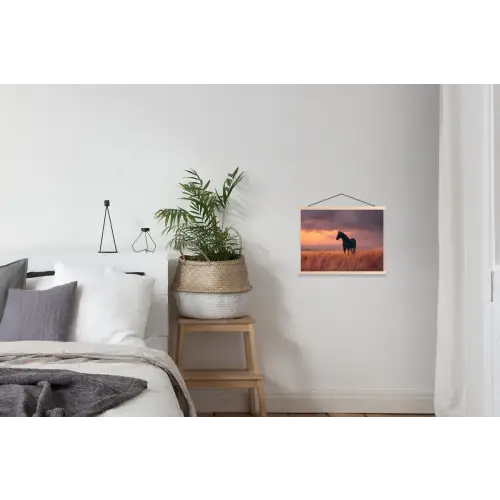 Paard - Wolken - Open veld textielposter latten blank klein -woonkamer