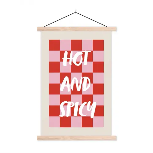 Hot - Spicy - Geruit - Rood textielposter latten blank klein -3d