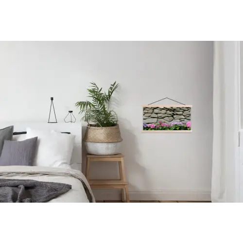 Hortensia’s - Stenen - Muur - Bloemen textielposter latten blank klein -woonkamer