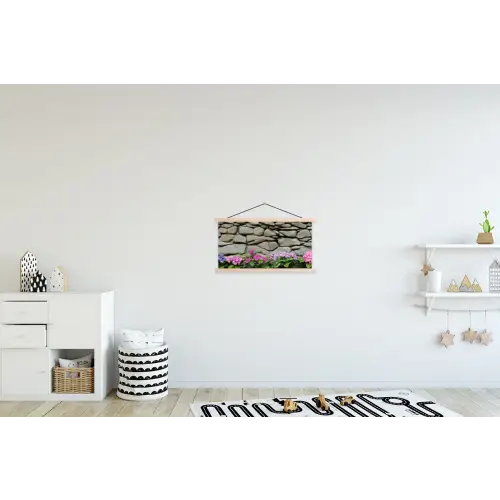 Hortensia’s - Stenen - Muur - Bloemen textielposter latten blank klein -kinderkamer