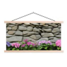 Hortensia’s - Stenen - Muur - Bloemen textielposter latten blank klein -3d