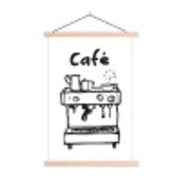 Illustratie - Café - Koffiemachine - Kopjes textielposter latten blank klein -3d