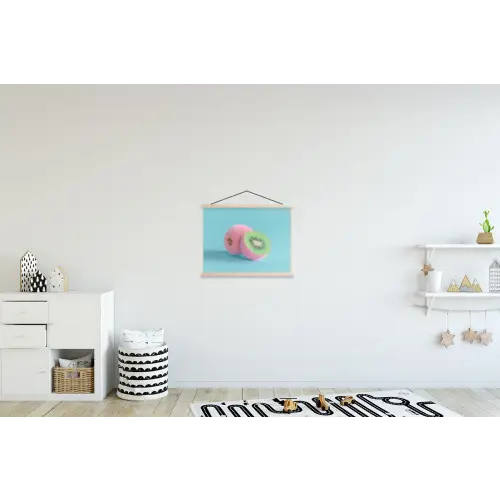 Kiwi - Blauw - Surrealistisch textielposter latten blank klein -kinderkamer