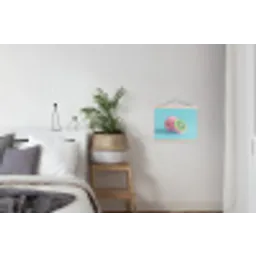 Kiwi - Blauw - Surrealistisch textielposter latten blank klein -woonkamer