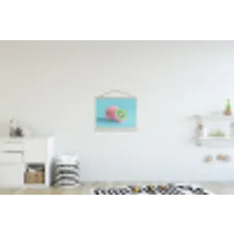 Kiwi - Blauw - Surrealistisch textielposter latten blank klein -kinderkamer