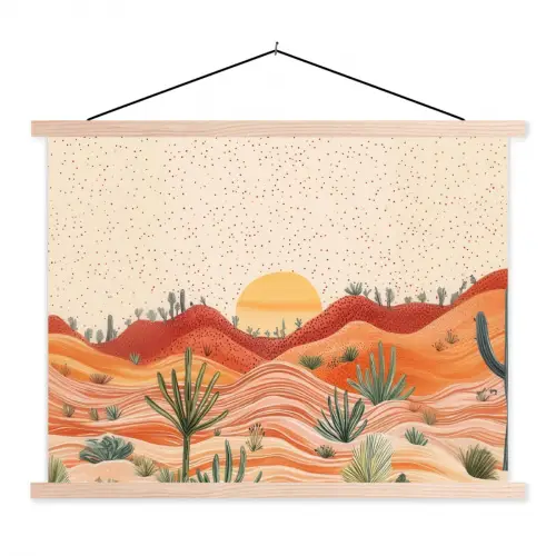 Landschap - Heuvels - Zonsondergang textielposter latten blank klein -3d