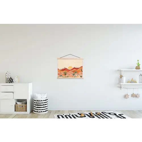 Landschap - Heuvels - Zonsondergang textielposter latten blank klein -kinderkamer