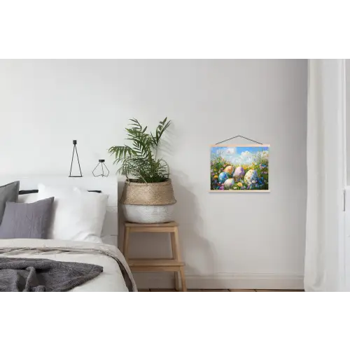 Grasveld - Eieren - Bloemen textielposter latten blank klein -woonkamer