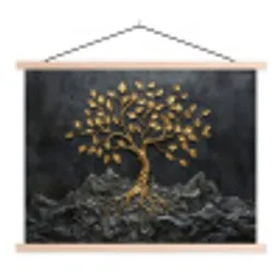 Bladeren - Goud - Boom - Rots textielposter latten blank klein -3d