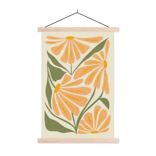 Blaadjes - Zachtoranje - Bloemen textielposter latten blank klein -3d