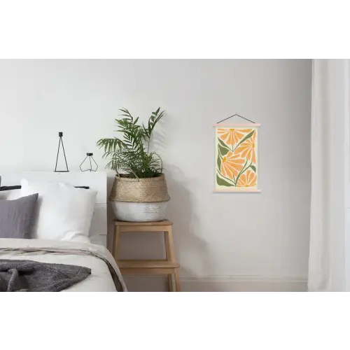 Blaadjes - Zachtoranje - Bloemen textielposter latten blank klein -woonkamer