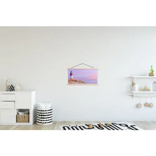 Vuurtoren - Duinen - Zonsondergang textielposter latten blank klein -kinderkamer
