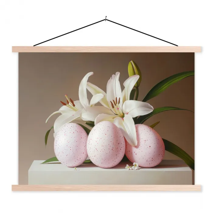 Lelies - Eieren - Pasen textielposter latten blank klein -3d