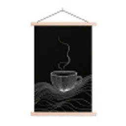 Lijntekening - Koffiekop - Zwart textielposter latten blank klein -3d
