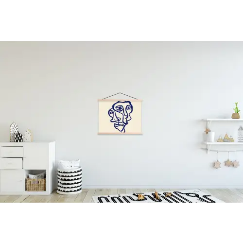 Lijntekening - Overlappende gezichten - Donkerblauw textielposter latten blank klein -kinderkamer