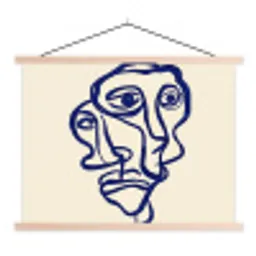 Lijntekening - Overlappende gezichten - Donkerblauw textielposter latten blank klein -3d