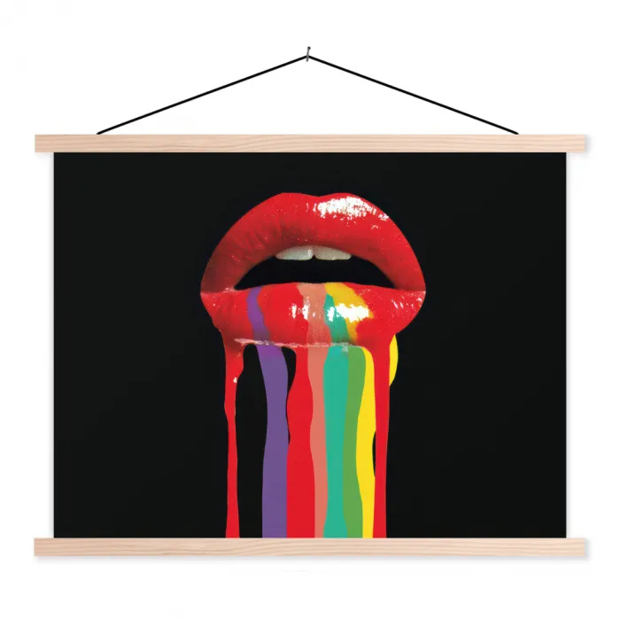 Lippen - Kleuren - Zwart textielposter latten blank klein -3d