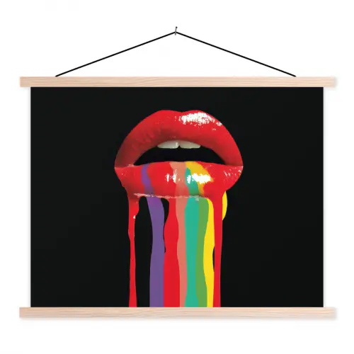 Lippen - Kleuren - Zwart textielposter latten blank klein -3d